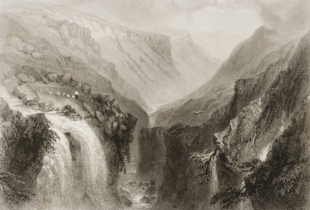 Chefe de Glenmalure, Condado de Wicklow, de "Cenário e Antiguidades da Irlanda" por George Virtue, de 1860 de William Henry Bartlett