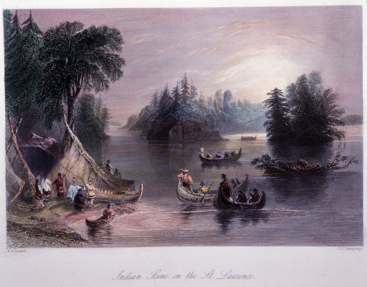 Acampamento indígena nas margens do Saint Laurent - em "Canadian scenery illustrated" por Bartlett W. H. de William Henry Bartlett