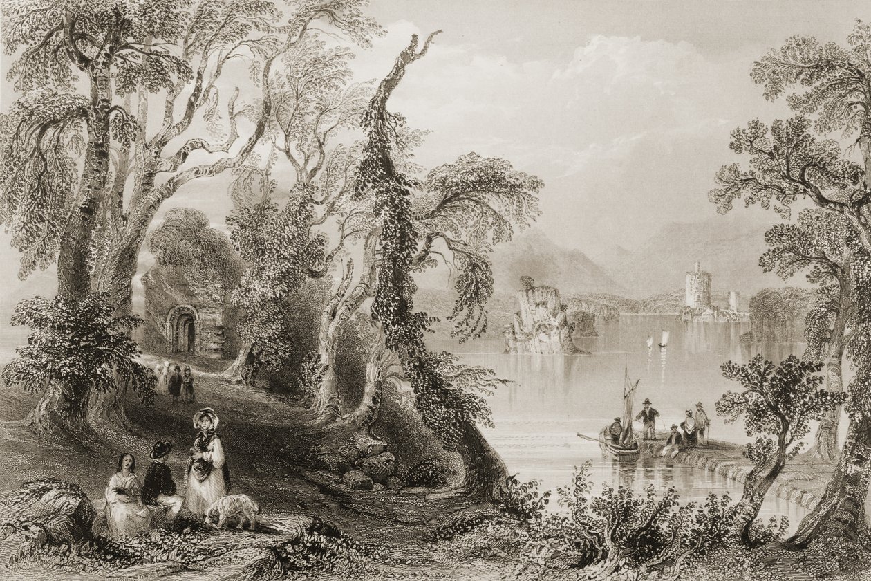 Innisfallen, Lago Killarney, Condado de Killarney, de "Cenário e Antiguidades da Irlanda" por George Virtue, de 1860 de William Henry Bartlett
