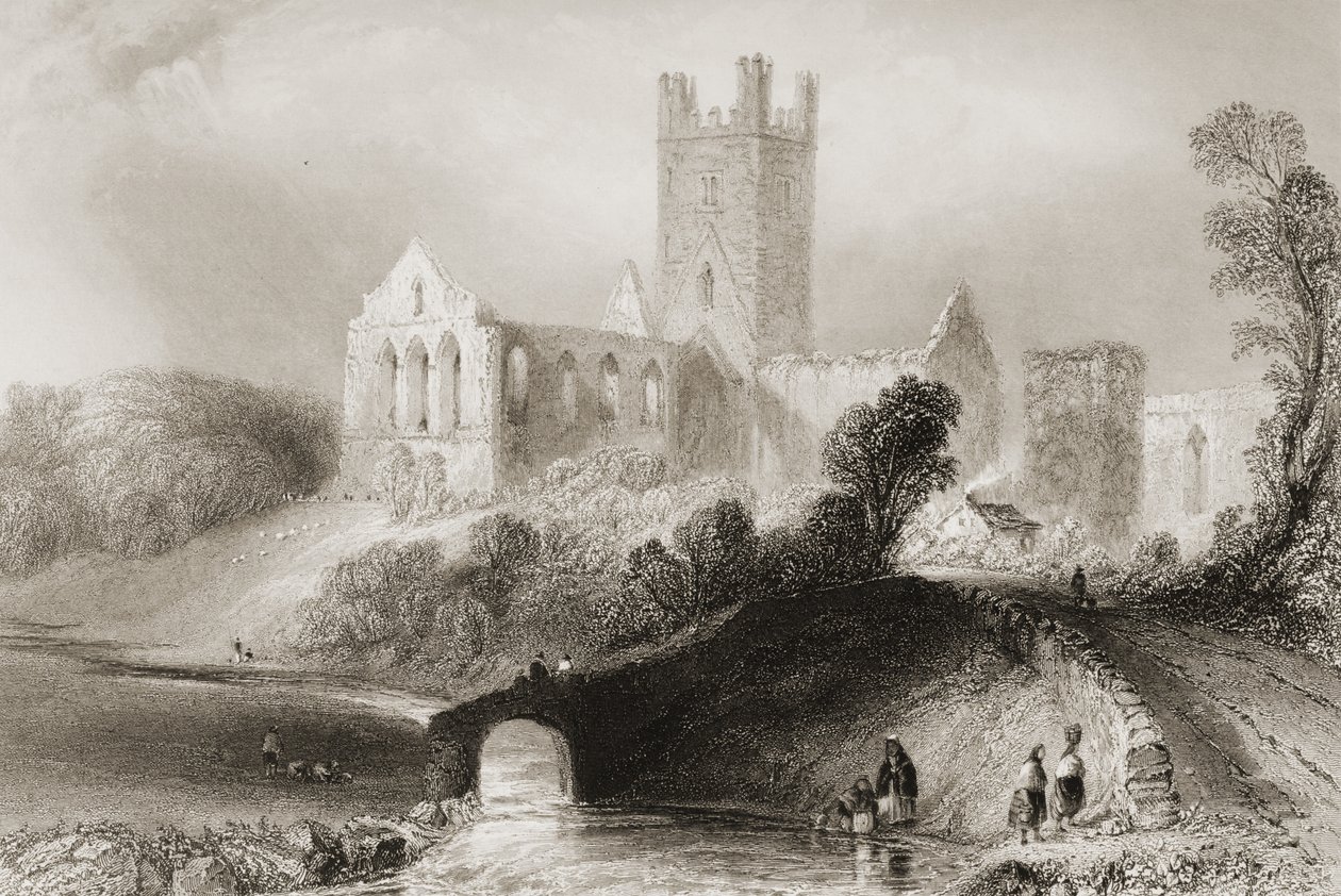 Jerpoint Abbey, Condado de Kilkenny, Irlanda, de "Cenário e Antiguidades da Irlanda" por George Virtue, de 1860 de William Henry Bartlett