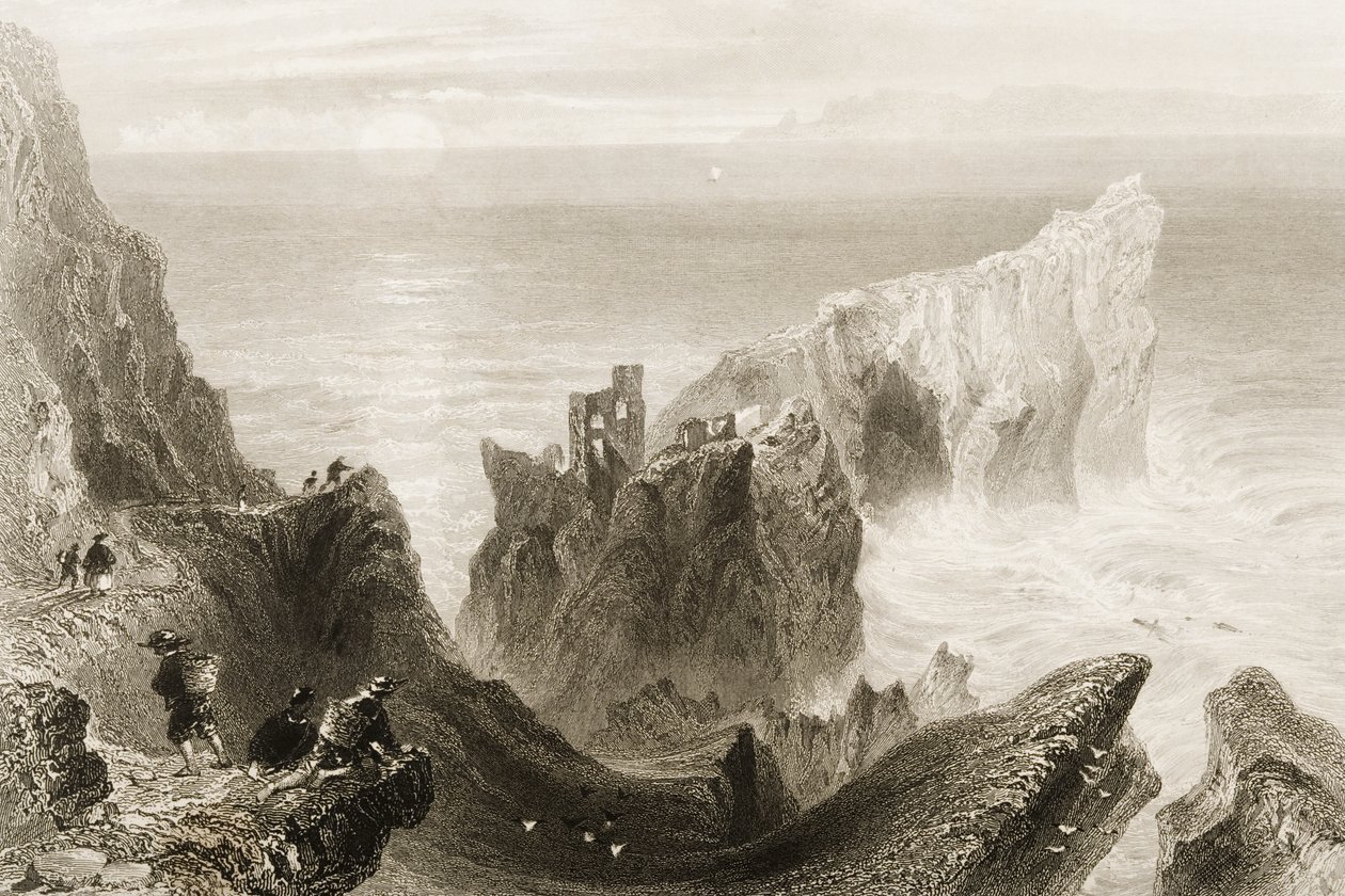 Castelo de Kenbaan, perto de Ballycastle, Condado de Antrim, Irlanda do Norte, de &39;Cenário e antiguidades da Irlanda&39; por George Virtue, década de 1860 de William Henry Bartlett