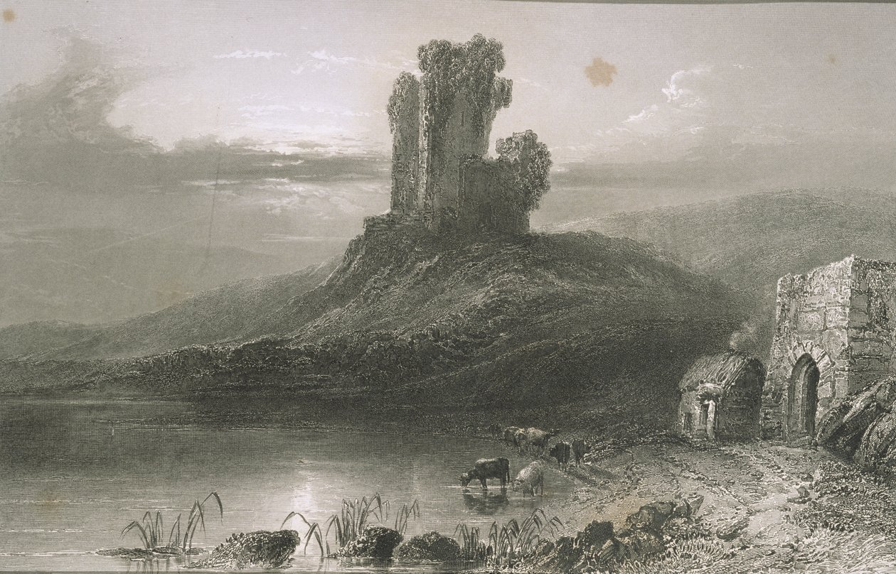 Kilcolman Castle, Condado de Cork, na Irlanda, de "Cenário e Antiguidades da Irlanda" por George Virtue, de 1860 de William Henry Bartlett