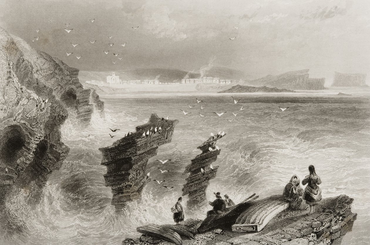 Kilkee, Condado de Clare, na Irlanda, de "Cenário e Antiguidades da Irlanda" por George Virtue, de 1860 de William Henry Bartlett
