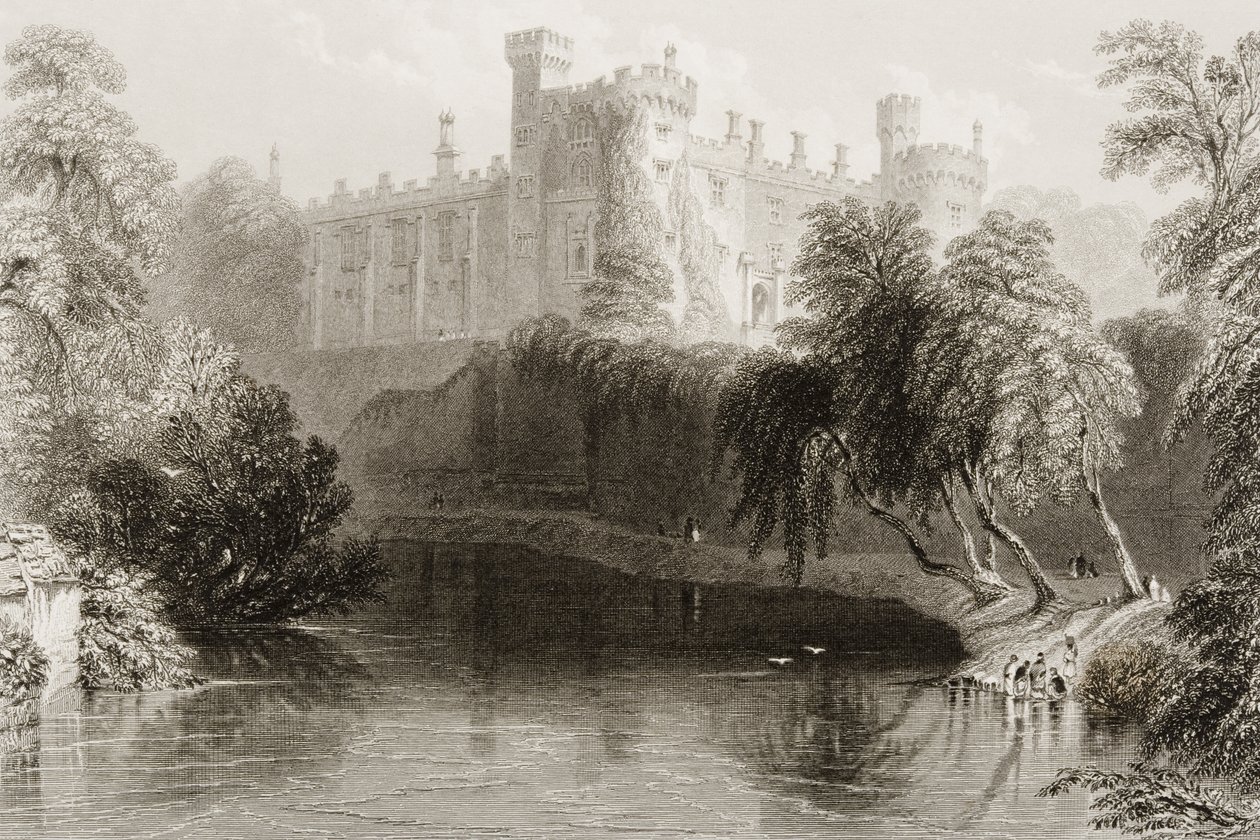 Castelo de Kilkenny, Condado de Kilkenny, Irlanda, de "Cenário e Antiguidades da Irlanda" por George Virtue, de 1860 de William Henry Bartlett