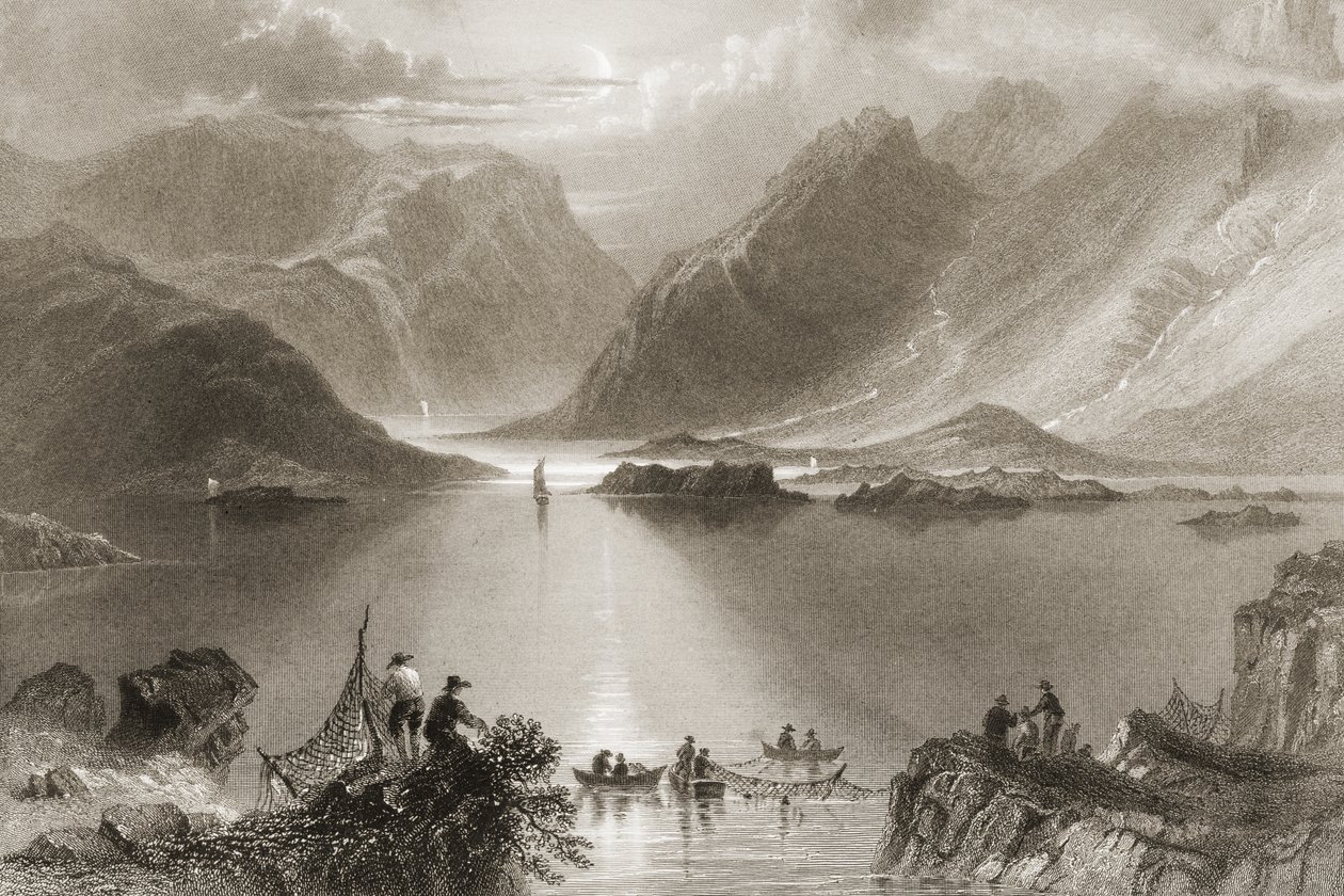 Killary Harbour, Condado de Mayo, na Irlanda, de "Cenário e Antiguidades da Irlanda" por George Virtue, de 1860 de William Henry Bartlett