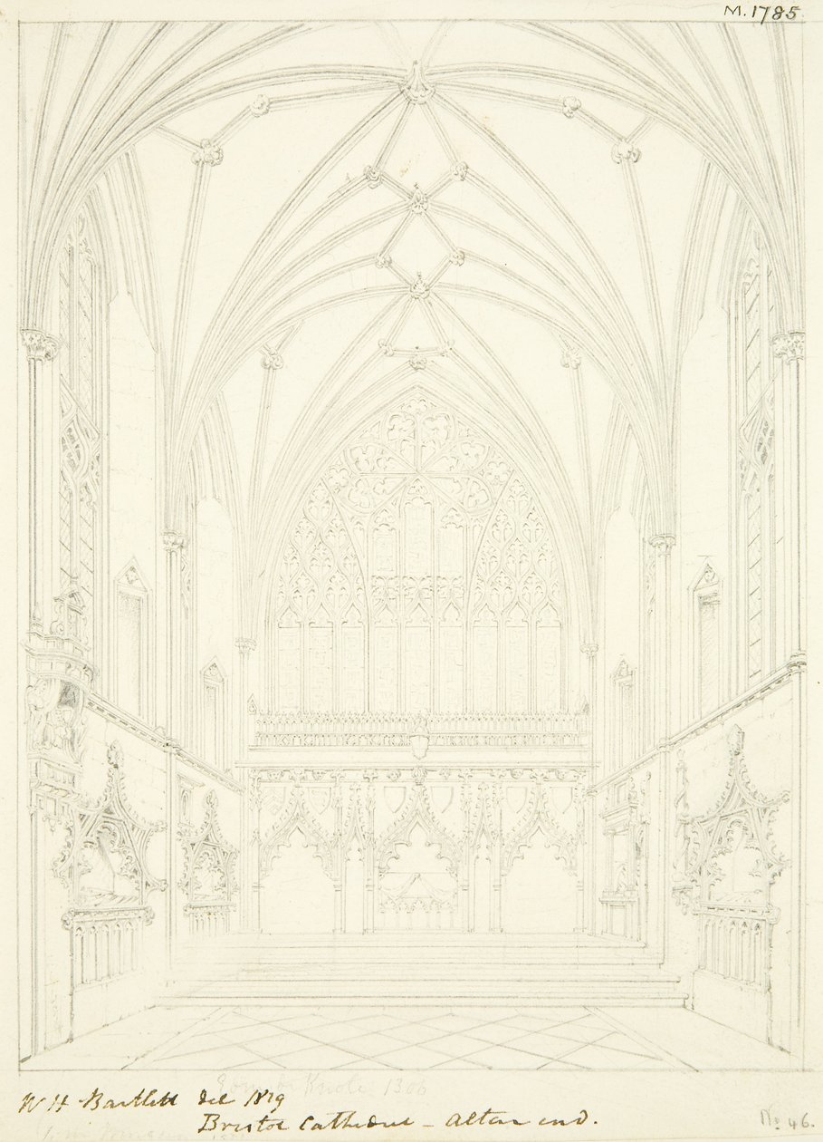 Capela da Senhora da Catedral de Bristol com aspecto oriental (lápis e aguarela sobre papel) de William Henry Bartlett