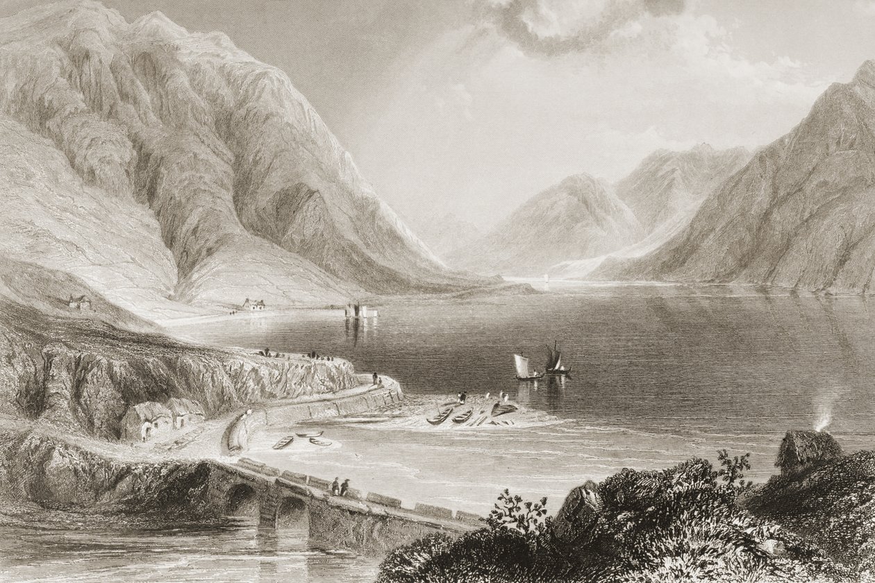Leenane, Connemara, Condado de Galway, na Irlanda, de "Cenário e Antiguidades da Irlanda" por George Virtue, de 1860 de William Henry Bartlett