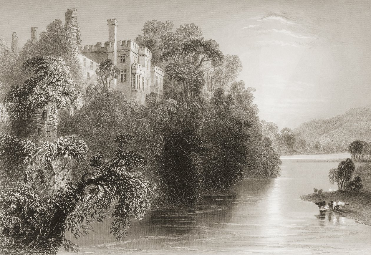 Lismore Castle, Lismore, Condado de Waterford, na Irlanda, de "Cenário e Antiguidades da Irlanda" por George Virtue, de 1860 de William Henry Bartlett