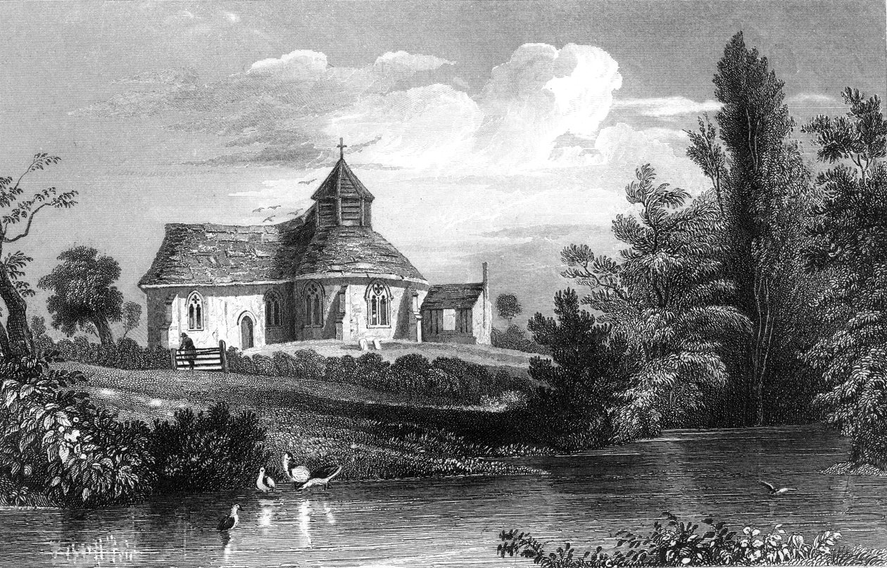 Little Maplestead Church, Essex, gravado por Henry Wallis, 1832 de William Henry Bartlett