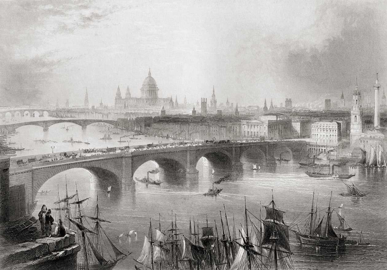 Londres, Southwark e Blackfriars pontes sobre o rio Tâmisa, Londres, Inglaterra, de &39;Cyclopaedia of Useful Arts and Manufactures&39; por Charles Tomlinson de William Henry Bartlett