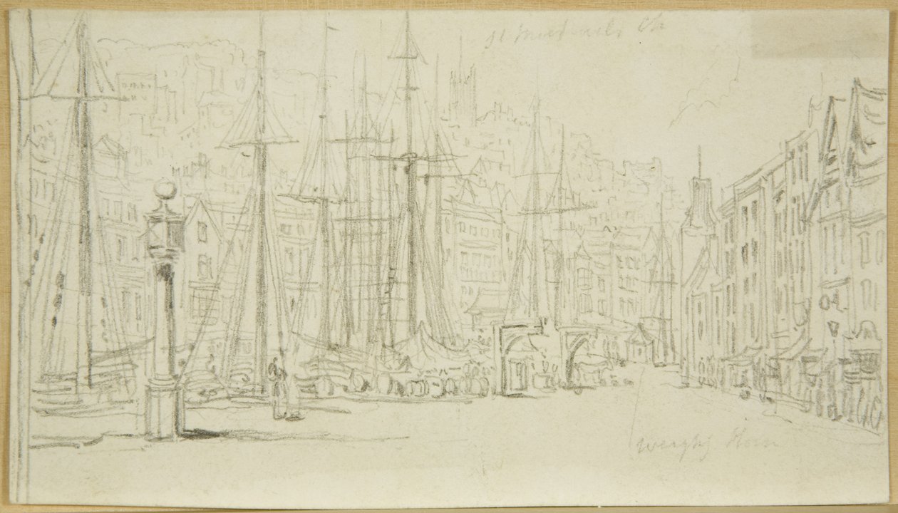 Olhando ao longo do Broad Quay a partir do Dial (lápis no papel) de William Henry Bartlett