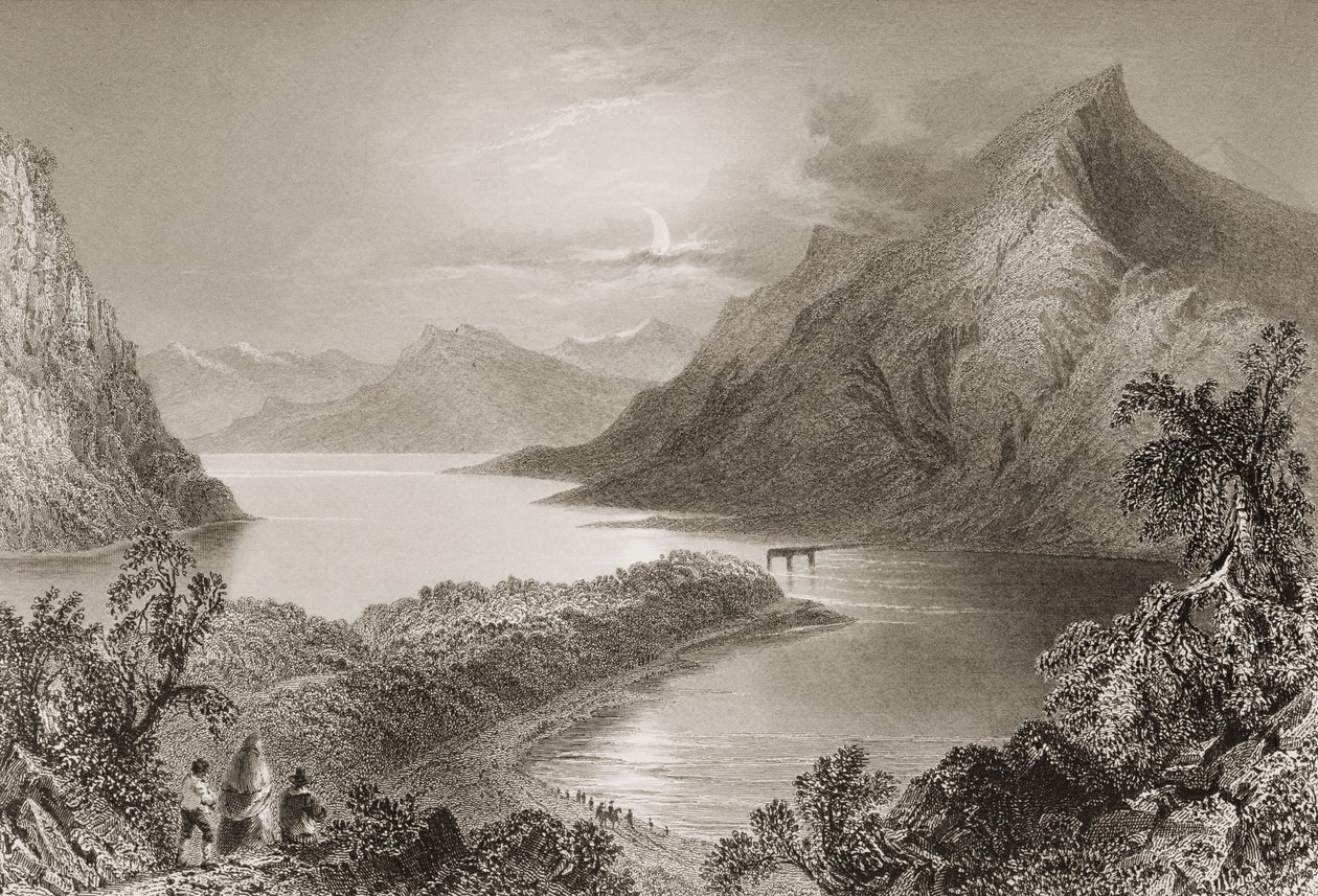 Lough Inagh, Connemara, Condado de Galway, de "Cenário e Antiguidades da Irlanda" por George Virtue, de 1860 de William Henry Bartlett