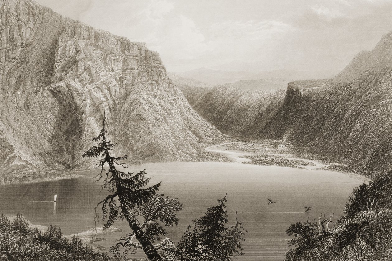 Lago Luggela, Condado de Wicklow, de "Cenário e Antiguidades da Irlanda" por George Virtue, de 1860 de William Henry Bartlett