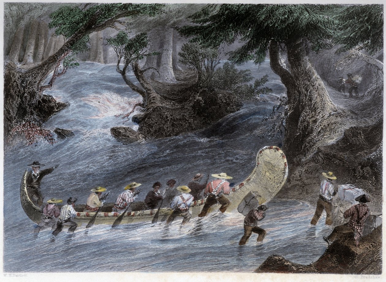 Passeios de canoa masculina - em "Canadian scenery illustrated" por Bartlett W. H. de William Henry Bartlett