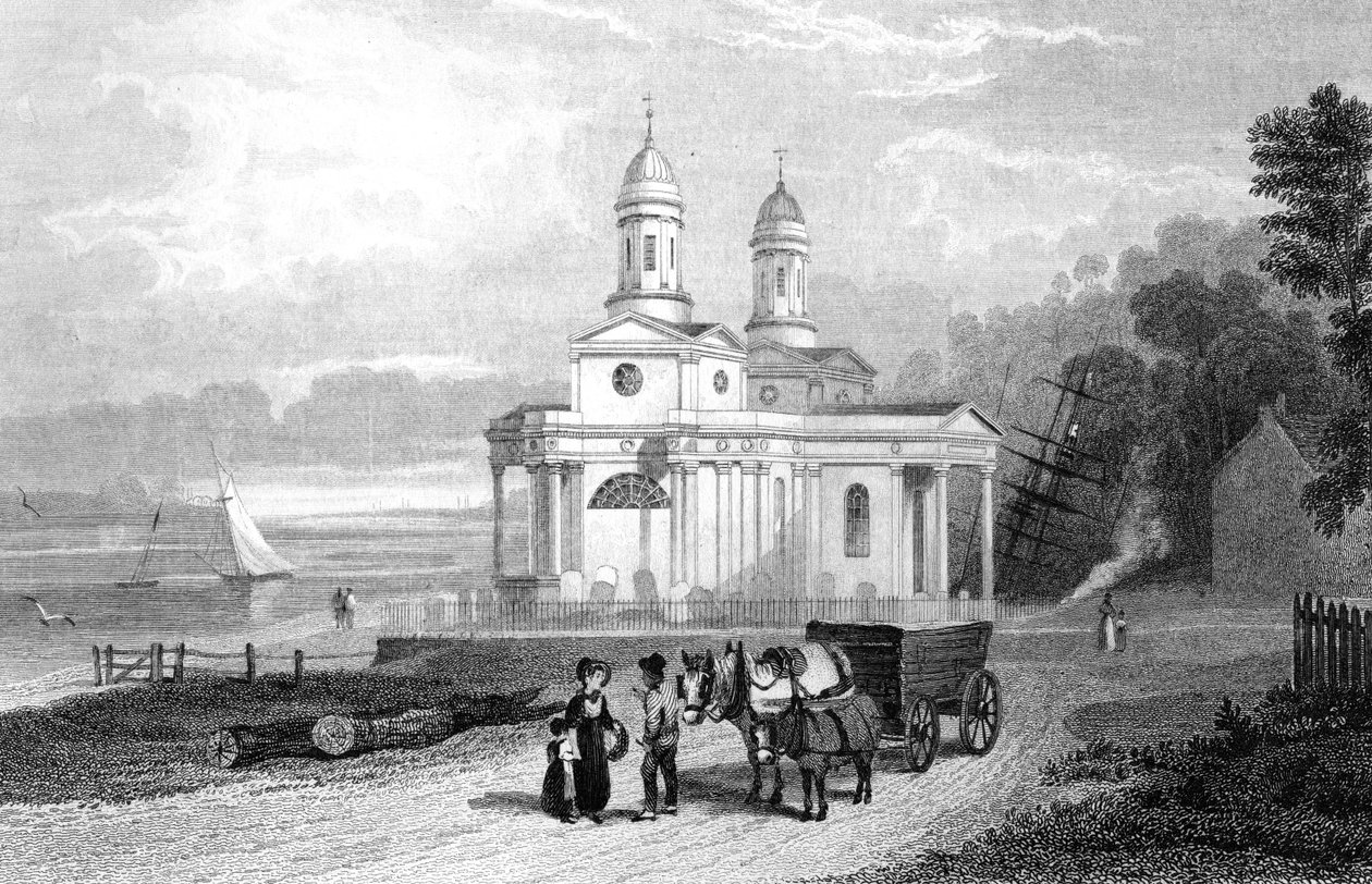 Mistley Thorn Church, perto de Manningtree, Essex, gravado por Henry Adlard, 1832 de William Henry Bartlett