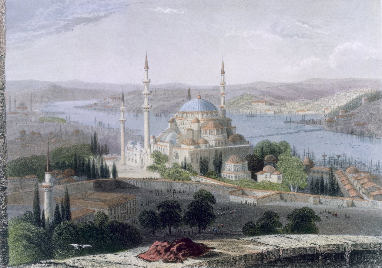 Mesquita e tumba de Suleiman, c.1850 (aquatinta colorida) de William Henry Bartlett