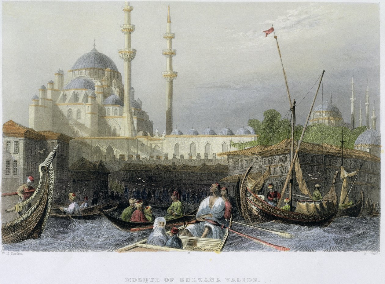 Mesquita de Sultana Valide do porto, gravado por William Wallis, c.1850 (aquatint) de William Henry Bartlett