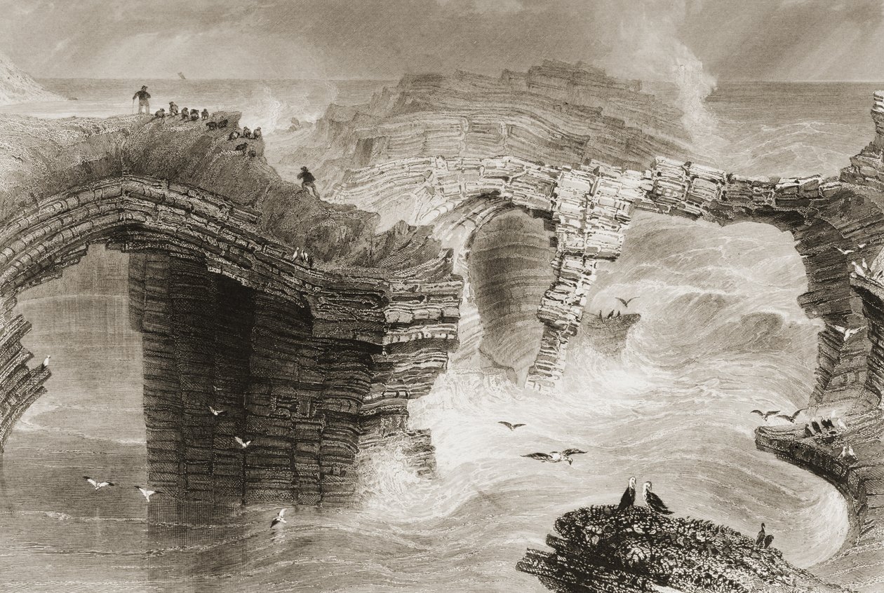 Pontes naturais perto de Kilkee, Condado de Clare, Irlanda, de &39;Cenário e antiguidades da Irlanda&39; ser George Virtue, de 1860 de William Henry Bartlett