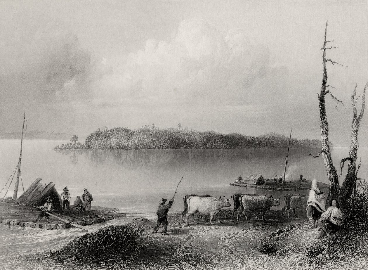 Ilha da Marinha, Rio Niágara, Ontário, Canadá, gravado por Charles Coulson (1815-89) de William Henry Bartlett