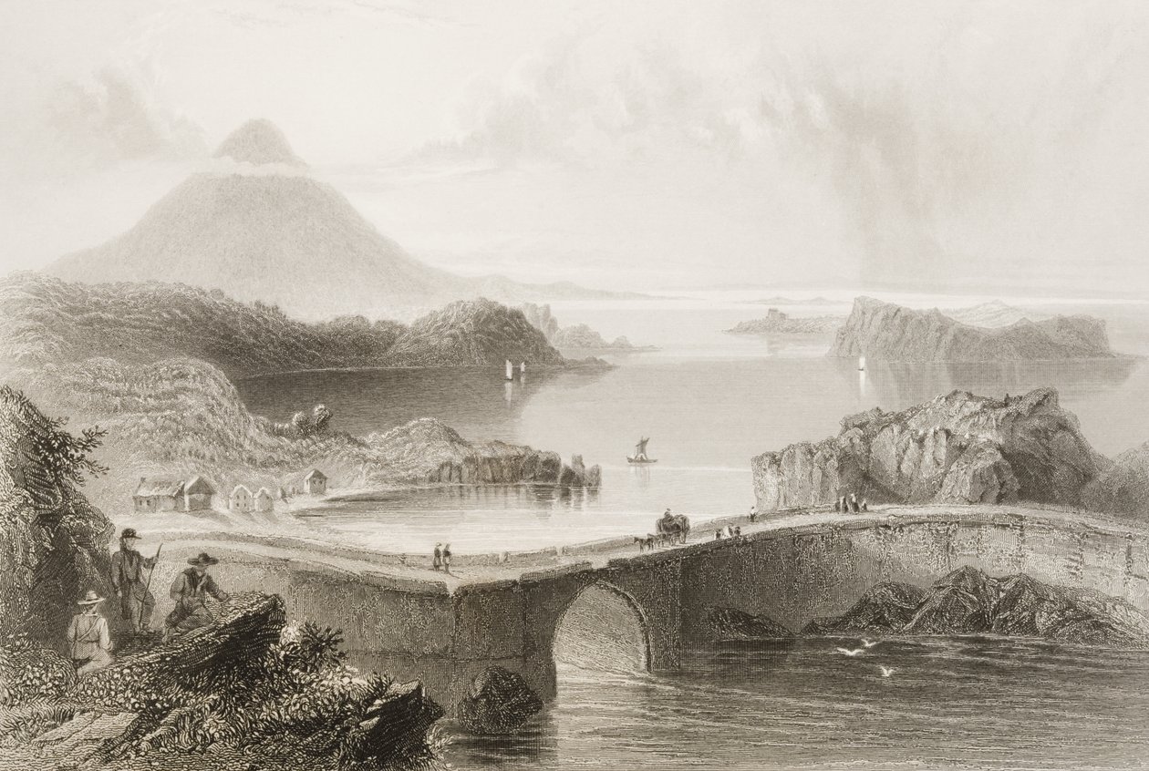 Ponte de pontão em Lough Conn, Condado de Mayo, na Irlanda, de &39;Cenário e antiguidades da Irlanda&39; por George Virtue, de 1860 de William Henry Bartlett