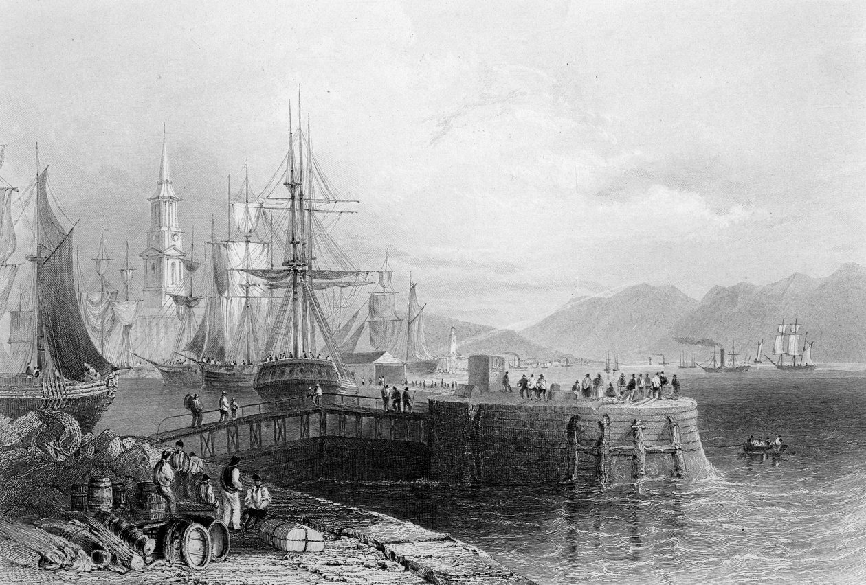 Porto Glasgow, gravado por JW Appleton, 1841 (gravura) de William Henry Bartlett