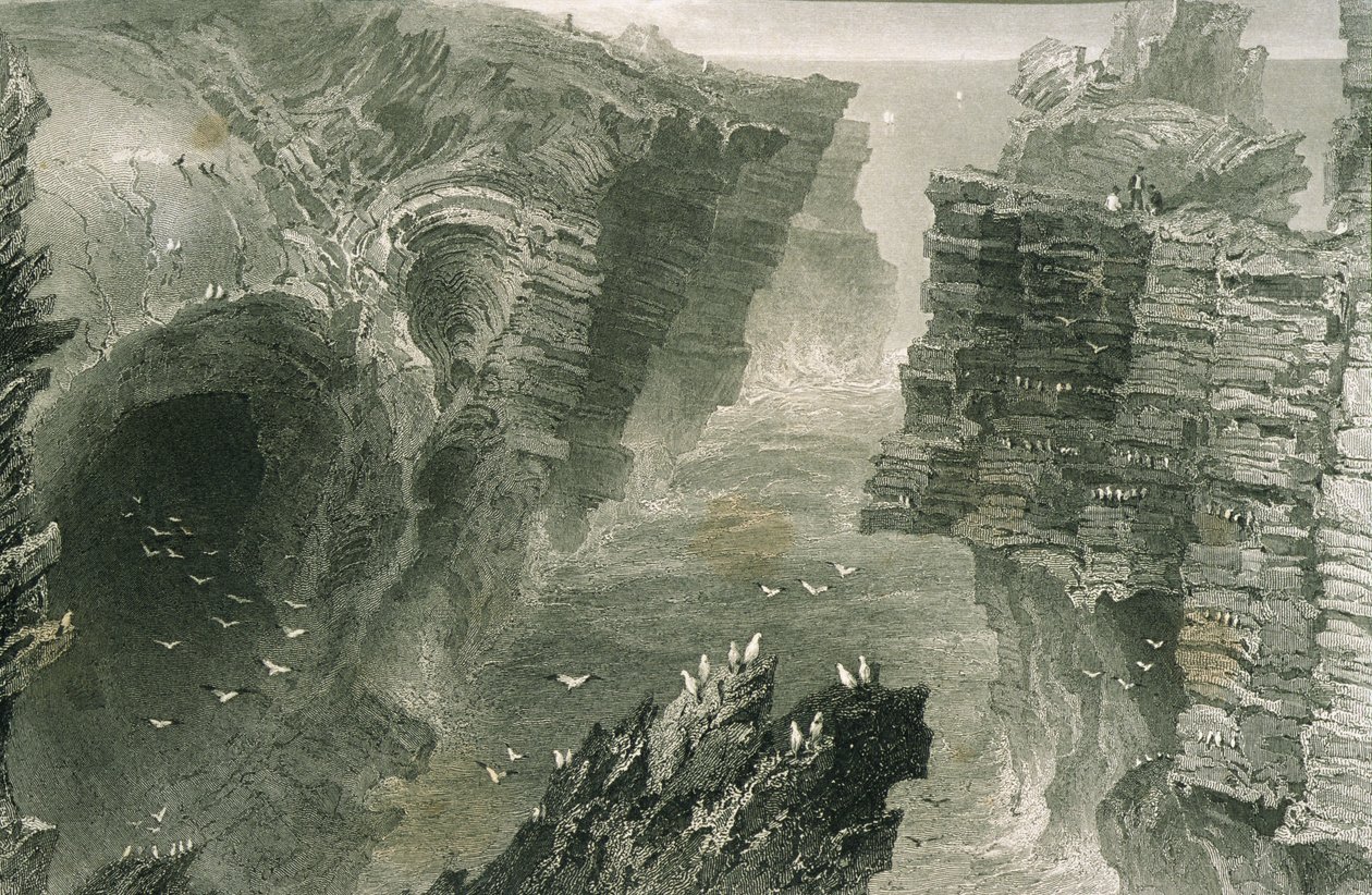 Puffin Hole em Kilkee, Condado de Clare, na Irlanda, de "Cenário e antiguidades na Irlanda" por George Virtue, de 1860 de William Henry Bartlett
