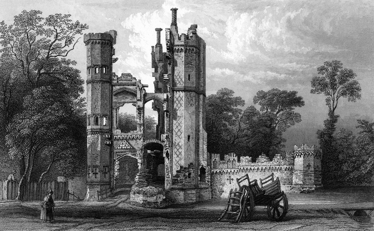Restos de Nether Hall, perto de Harlow, Essex, gravado por John Rogers, c.1832 (gravura) de William Henry Bartlett