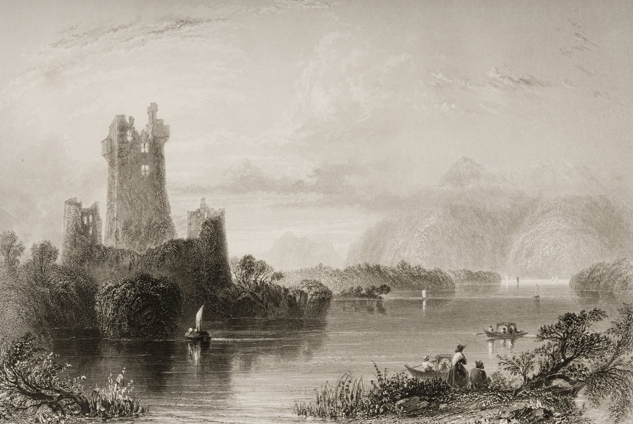 Castelo Ross, Killarney, Condado de Kerry, de "Cenário e Antiguidades da Irlanda" por George Virtue, de 1860 de William Henry Bartlett
