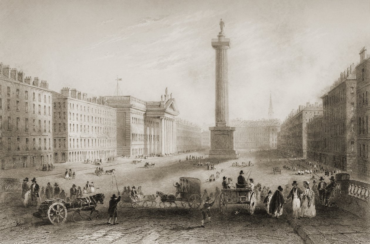 Sackville Street (agora O&39;Connell Street), Dublin, de "Cenário e Antiguidades da Irlanda" por George Virtue, de 1860 de William Henry Bartlett