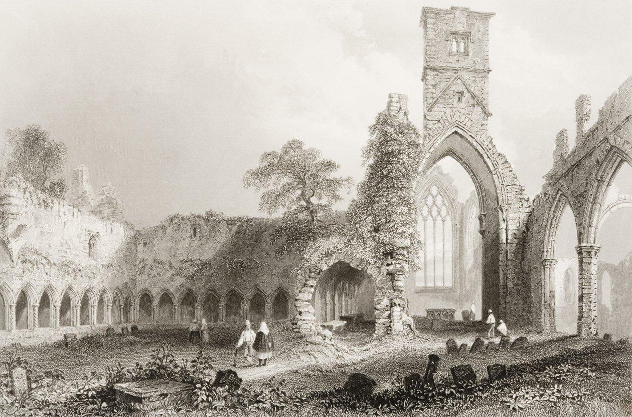 Sligo Abbey, Condado de Sligo, na Irlanda, de "Cenário e Antiguidades da Irlanda" por George Virtue, de 1860 (gravura) de William Henry Bartlett