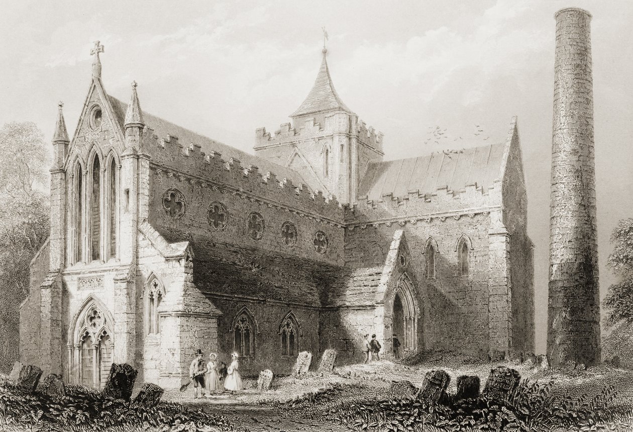 Catedral de St. Canice, Kilkenny, Condado de Kilkenny, Irlanda, de &39;Cenário e antiguidades da Irlanda&39; por George Virtue, de 1860 de William Henry Bartlett