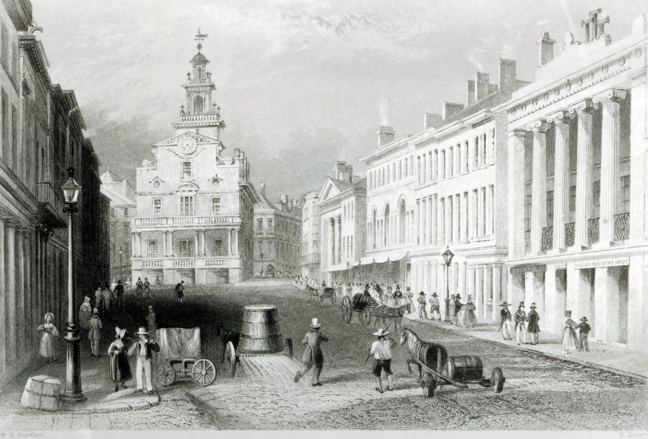 State Street, Boston, gravada por S.Lacey de William Henry Bartlett