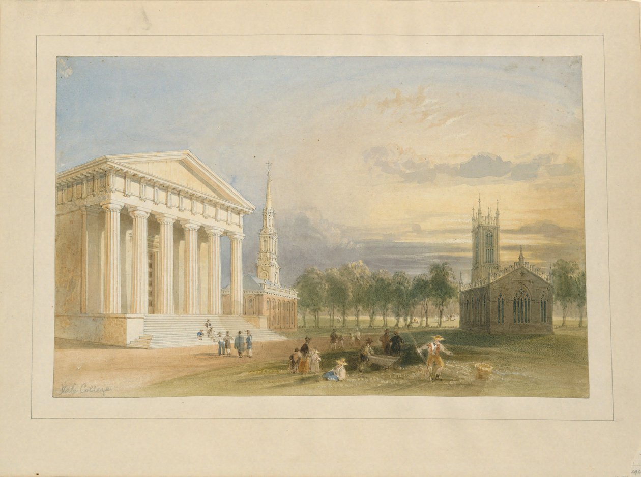 Estudo para a vista do Yale College e do Capitólio de Bartlett de William Henry Bartlett