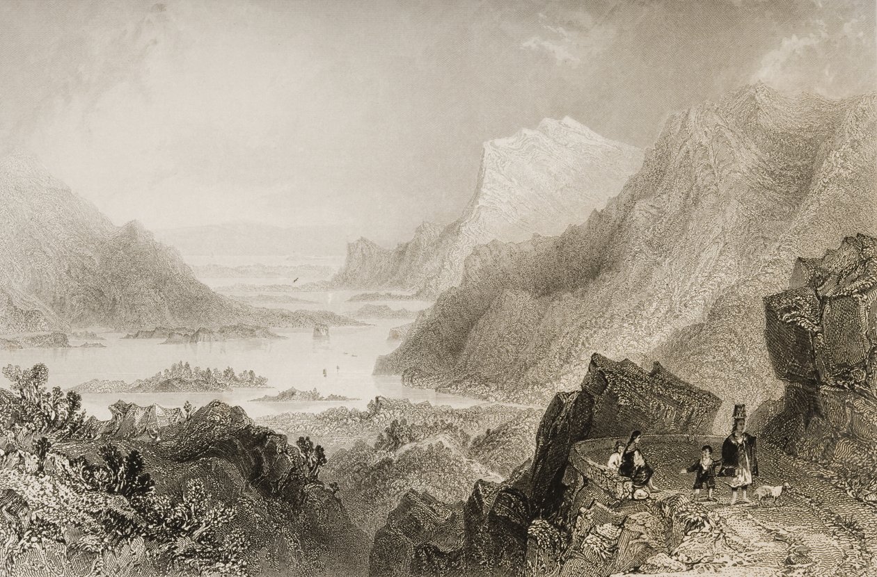 The Approach to Killarney, de Kenmare Road, Condado de Killarney, de "Cenário e Antiguidades da Irlanda", de George Virtue, década de 1860 de William Henry Bartlett