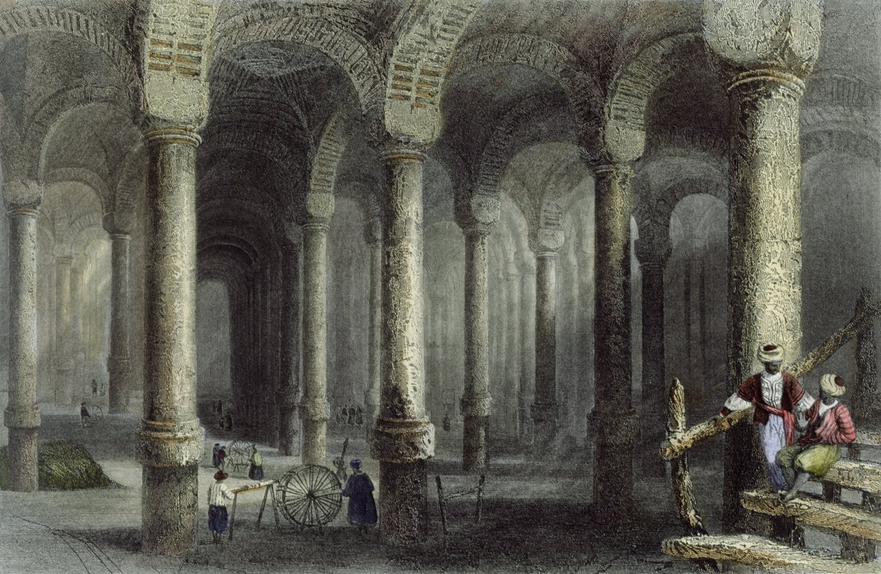 A Cisterna de Bin-Veber-Direg, ou As Mil e Uma, Istambul, gravada por J. Carter, c.1850 (aquatint) de William Henry Bartlett