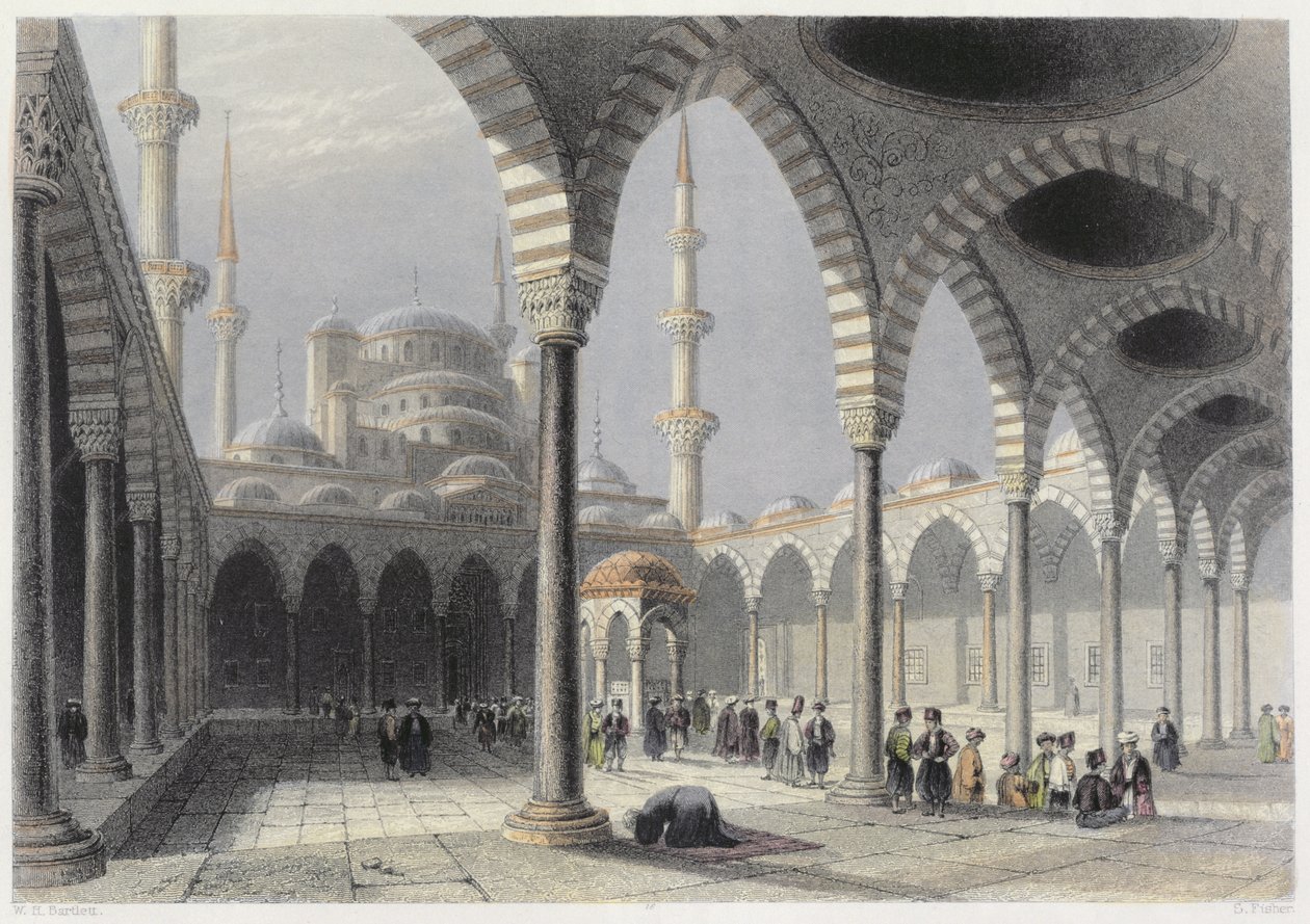 O Tribunal da Mesquita de Sultan Achmet, Istambul, gravado por S. Fisher, c.1850 (aquatint) de William Henry Bartlett