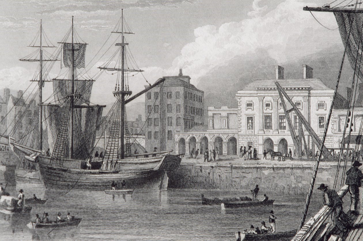 A alfândega, Limerick, Irlanda, na década de 1830, de "Cenário e antiguidades da Irlanda" por George Virtue, de 1860 de William Henry Bartlett