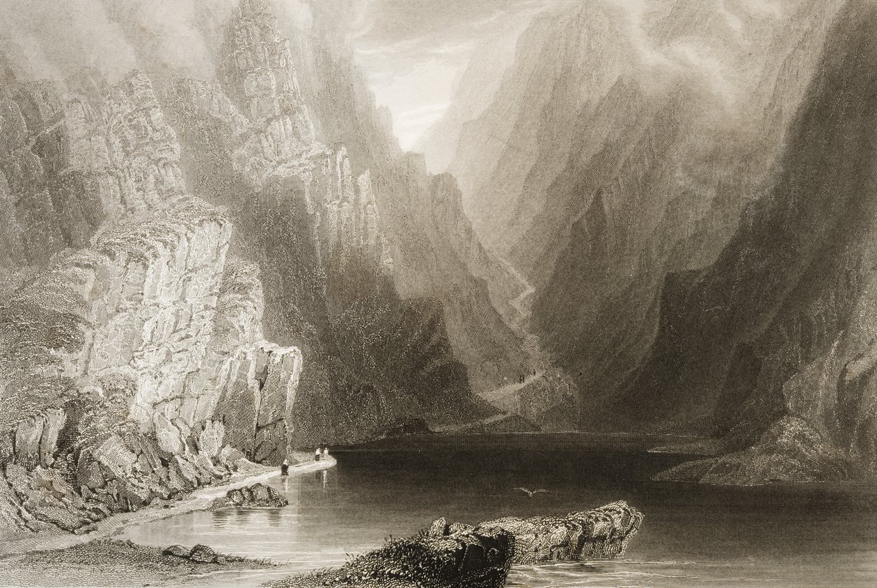 O fosso de Dunloe, Condado de Killarney, na Irlanda, de "Cenário e antiguidades da Irlanda" por George Virtue, de 1860 de William Henry Bartlett