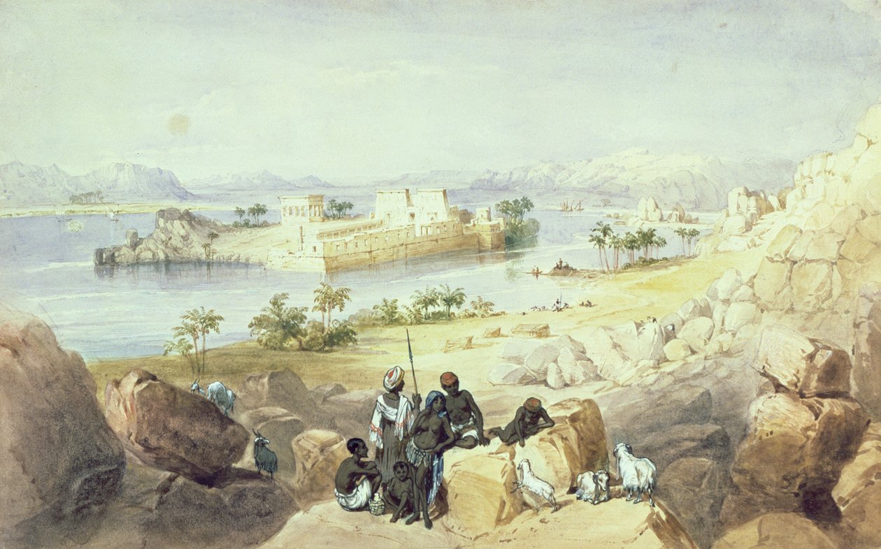 A ilha de Philae, olhando para o rio Nilo de William Henry Bartlett