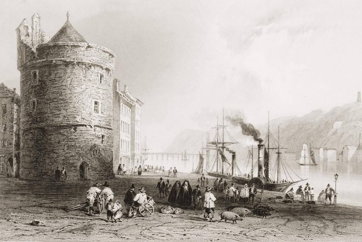 O Quay em Waterford, Irlanda, de "Cenário e Antiguidades da Irlanda" por George Virtue, de 1860 de William Henry Bartlett