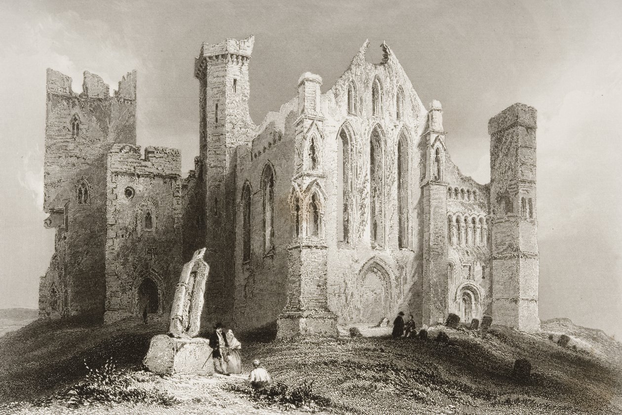 A rocha de Cashel, Condado de Tipperary, na Irlanda, de "Cenário e antiguidades da Irlanda" por George Virtue, década de 1860 (gravura) de William Henry Bartlett