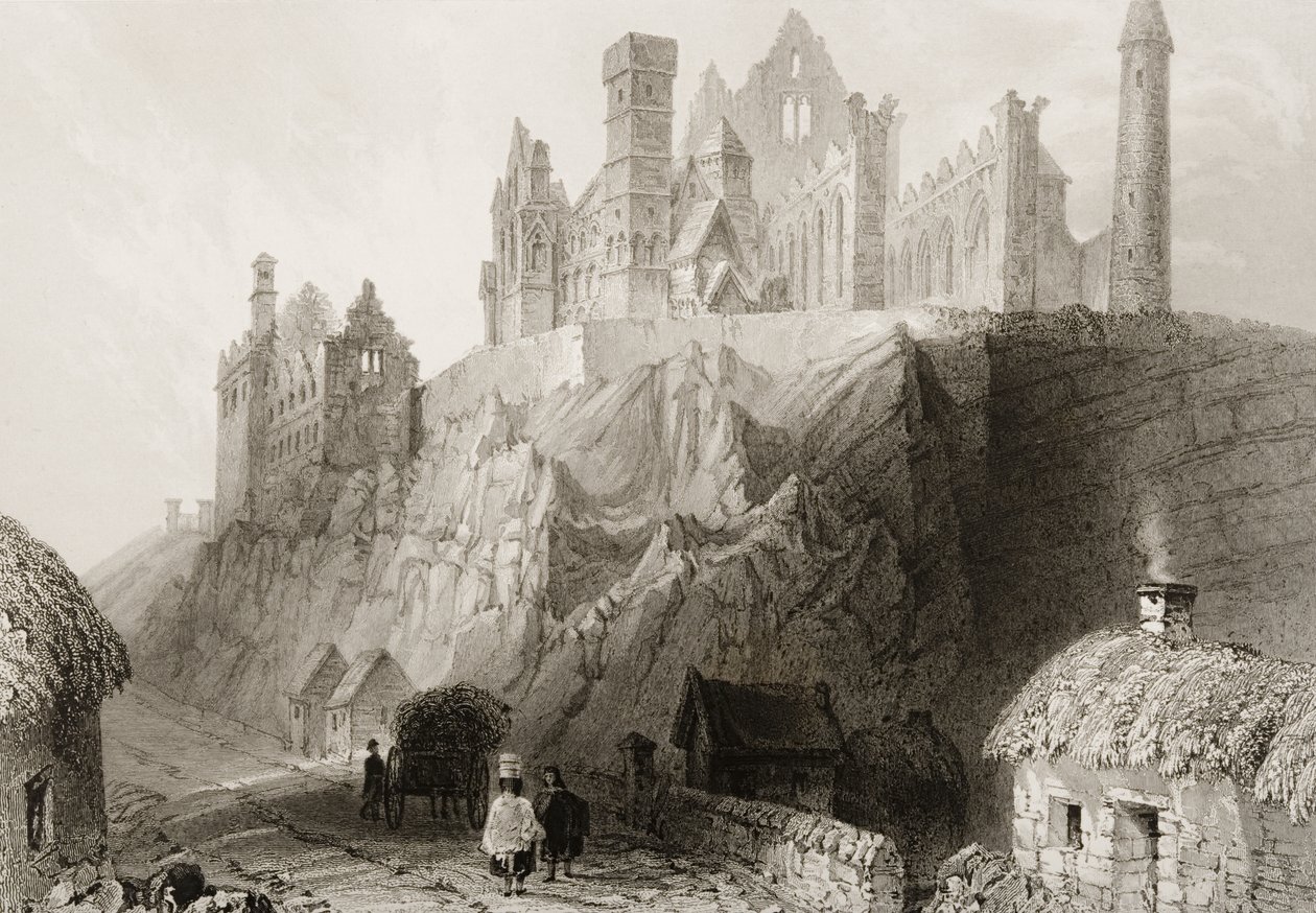 A rocha de Cashel, Condado de Tipperary, na Irlanda, de "Cenário e antiguidades da Irlanda" por George Virtue, de 1860 de William Henry Bartlett
