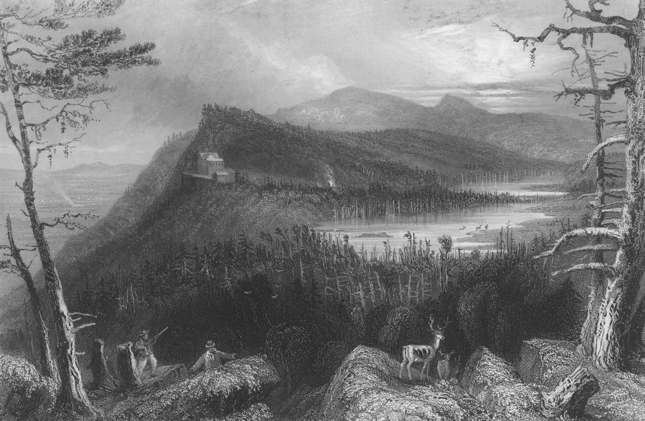Os dois lagos e a casa da montanha no Catskills, 1838 de William Henry Bartlett
