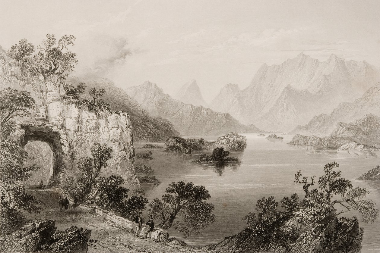 O lago superior em Killarney, Condado de Killarney, na Irlanda, de "Cenário e antiguidades da Irlanda" por George Virtue, de 1860 de William Henry Bartlett