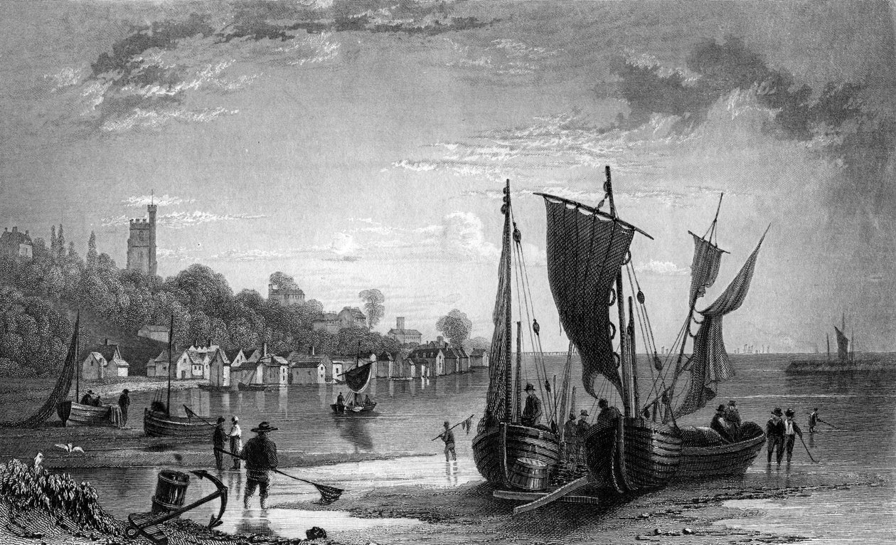 A aldeia de Leigh, perto de Southend, Essex, gravado por Charles Mottram, 1833 de William Henry Bartlett