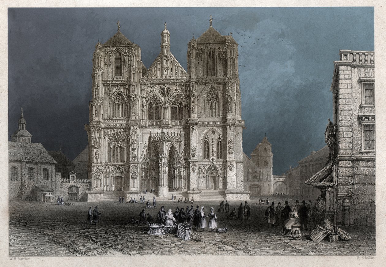 A catedral ou cúpula de São Pedro em Regensburg (Regensburg). cerca de 1830 (Gravura) de William Henry Bartlett