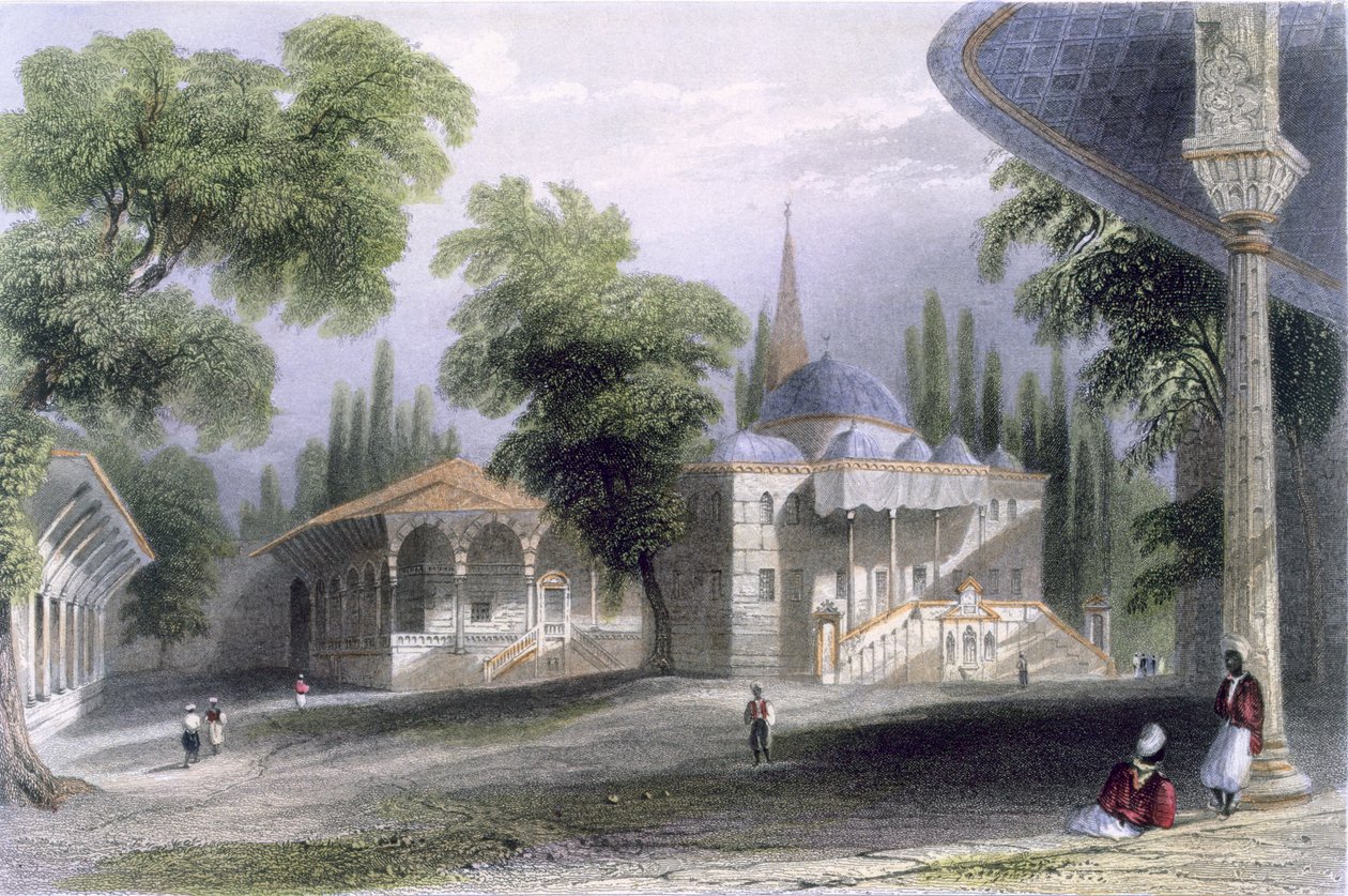 Terceira Corte do Serai Bournou, c.1850 (aquatint colorido) de William Henry Bartlett