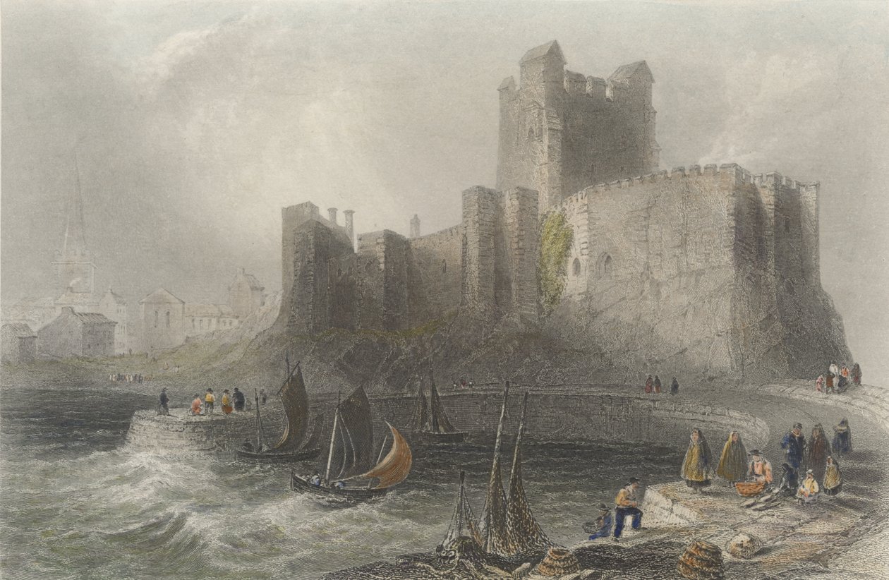 Vista, de, Carrifergus, castelo, (color, engraving) de William Henry Bartlett