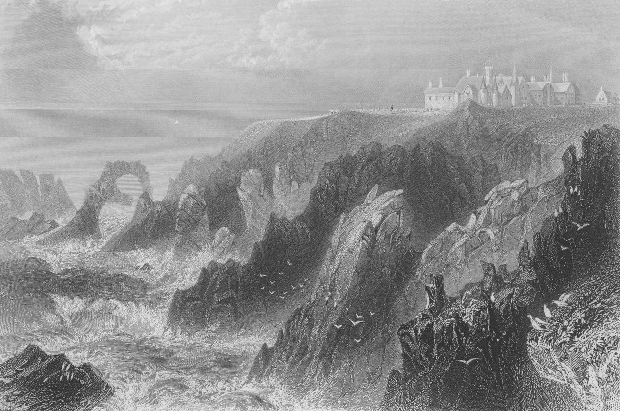 Vista do Castelo de Slaines, perto de Peterhead de William Henry Bartlett