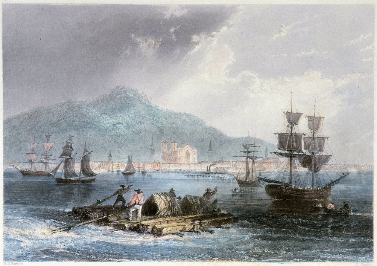 Vue de Montréal et de bateaux - em "Canadian Scenary illustrated" por William Henri Barlett, ed. George Virtue de William Henry Bartlett